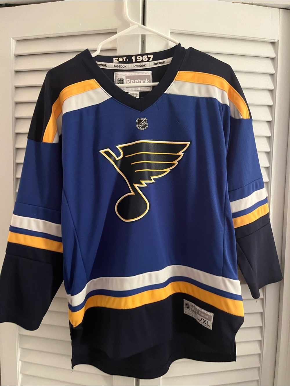 Reebok St. Louis Blues Navy, Gold & White V-Neck Hockey Sweater